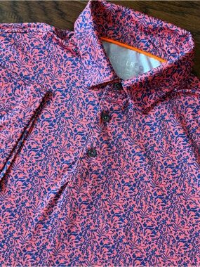 Maelreg Performance Polo Shirt Men’s M Short Sleeve Golf Coral/Blue Floral